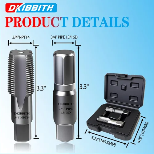 Miniatura 2 de DKIBBITH Juego de extractor de tubos de 2 piezas y machuelo NPT de 3/4" - Herramientas de acero al carbono resistentes para quitar tubos roscados