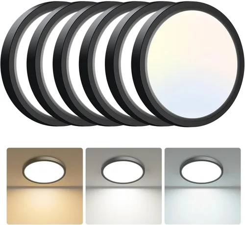 Miniatura 43 de hepside - Lámpara de techo empotrada LED negra regulable de 6.5 pulgadas 12 vatios, 3 colores seleccionables, 1200LM para cocina, habitación
