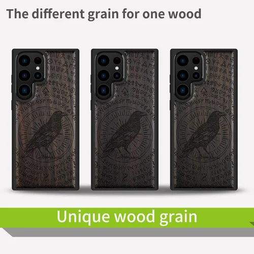 Miniatura 7 de Carveit Funda de madera para Galaxy S22 Ultra [madera natural y TPU suave negro] a prueba de golpes, diseño único de madera compatible con Samsung