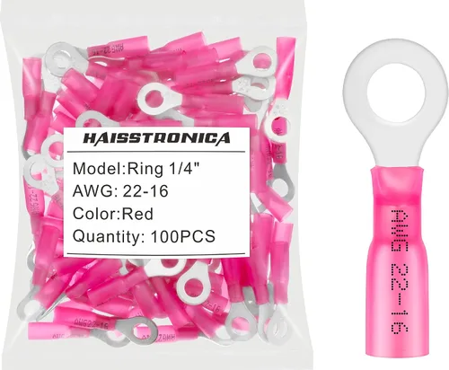 Miniatura 33 de haisstronica 100 conectores de anillo termorretráctiles de grado marino azul de 1/4 pulgadas, conectores de terminales de anillo de cobre rojo