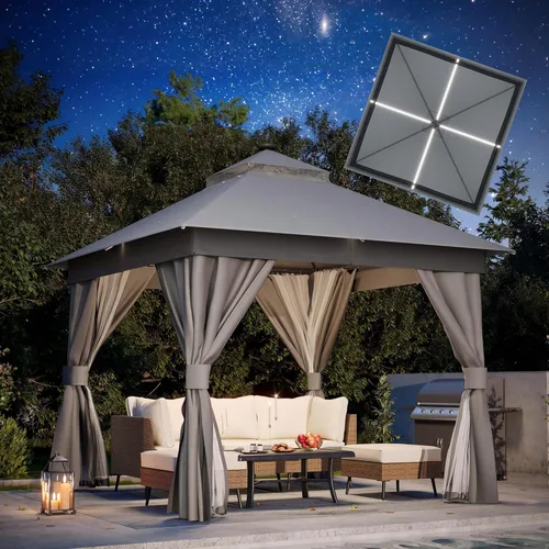 Miniatura 14 de LAUSAINT HOME 8'x8' Outdoor Gazebo, Metal Frame Heavy Duty Patio Canopy Tent Shelter with Double Roofs, Mosquito Nettings and Privacy Screens for