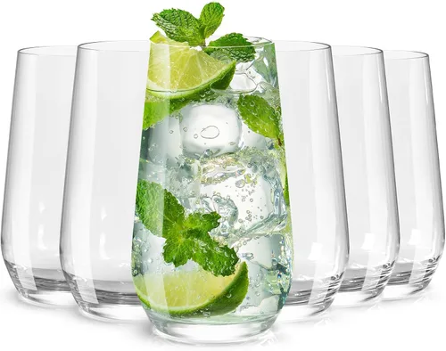Miniatura 15 de Wlasss Juego de 4 vasos de vidrio transparente de 16.4 onzas, vasos de agua para cerveza, jugo, mojito, té helado, cristalería apta