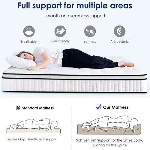 Miniatura 8 de Colchón individual de 10 pulgadas y cama en una caja, colchón híbrido tamaño King con espuma viscoelástica y resortes ensanchados laterales, tela
