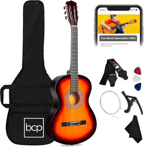 Best Choice Products Kit de Iniciación de Guitarra Acústica de Madera Completa para Principiantes de 38 Pulgadas con Funda de Transporte, 6 Púas,