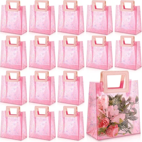 Miniatura 7 de Jetec 20 bolsas de regalo de PVC transparente blanco con asas a granel, bolsas de regalo de fiesta reutilizables para bodas, despedidas de soltera