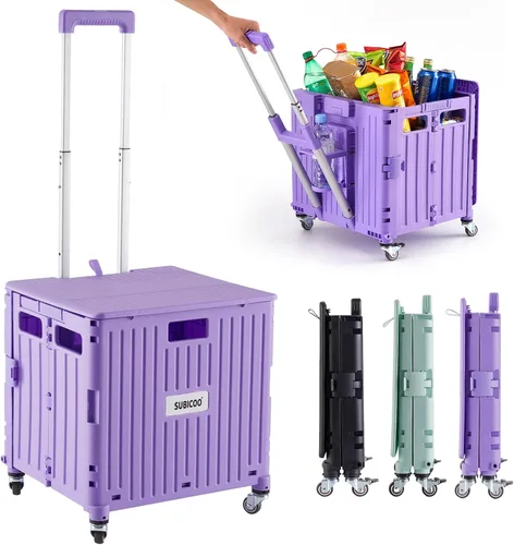 Carrito de Utilidades Plegable Carrito Portátil con Caja con Ruedas Manual Carro de Compras Caja de Herramientas Plegable, con Tapa, Cesta en 4