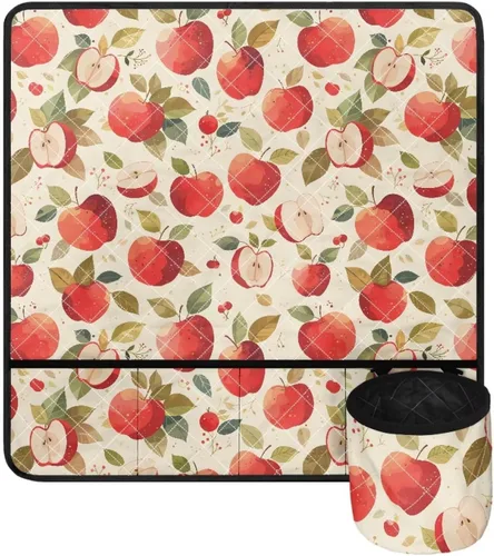 Alfombrilla para máquina de coser con estampado de manzanas rojas para mesa con bolsillos, resistente al polvo, compatible con máquina de coser