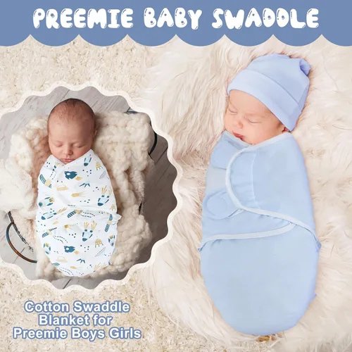 Miniatura 5 de Newwiee 4 piezas de envoltura para envolver al bebé prematuro ajustable, manta de algodón para envolver al bebé prematuro para recién nacidos, niños