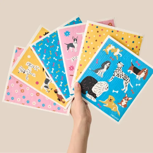 Miniatura 25 de RECYCO Paños suecos para cocina Paquete de 5 trapos geométricos lavables Toallas de papel de limpieza reutilizables de celulosa Paño