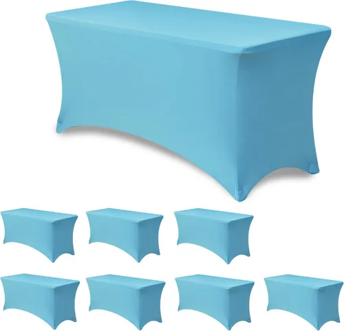 Miniatura 27 de Funda Elástica para Mesa para Mesas Rectangulares de 4 pies - Paquete de 8 Manteles de Spandex Azul Aguamarina con Elástico - Para Mesas Plegables