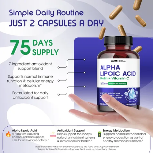 Miniatura 5 de VITAL HERBAL Ácido alfa liposomal lipoico con biotina, vitamina C, potencia máxima, apoya la inmunidad, los niveles de energía