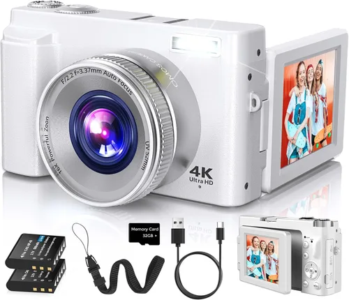 Miniatura 8 de Duluvulu Cámara digital 4K para enfoque automático de fotografía, cámara de video de 48 MP para YouTube con tarjeta SD, 2 baterías, cámara compacta