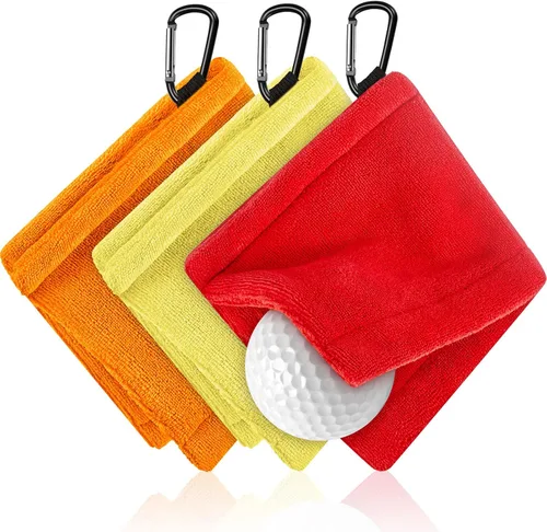 Miniatura 9 de Flutesan Toalla de pelota de golf de 3 piezas de 5.5 x 5.5 pulgadas, toalla de bolsillo pequeña húmeda y seca con clip en D, accesorios portátiles