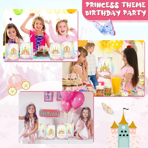 Miniatura 7 de Sepamoon 24 bolsas de recuerdos de fiesta con temática de princesa príncipe, corona, castillo, con asas, incluye 3 estilos de bolsas de dulces