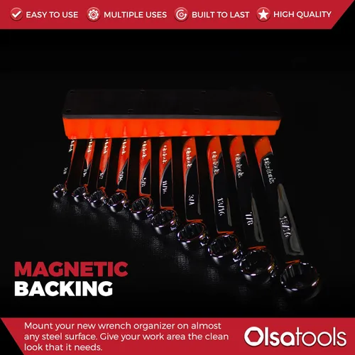 Miniatura 2 de Olsa Tools Organizador Magnético para Llaves - Naranja - Compatible con SAE de 3/8" a 15/16" y Métrica de 10mm a 19mm - Solución Duradera