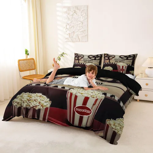 Miniatura 7 de Homewish Theater Cinema Poster Duvet Cover Set Twin Size,Retro Movie Bedding Sets 2Pcs for Kids Girls Boys Teens Room Decor,Popcorn Comforter Cover