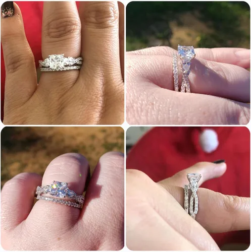 Miniatura 2 de Newshe Jewellery Juego de anillos de boda para él y ella, AAAAA, circonita cúbica para mujeres y hombres, anillos de tungsteno de plata de ley 925