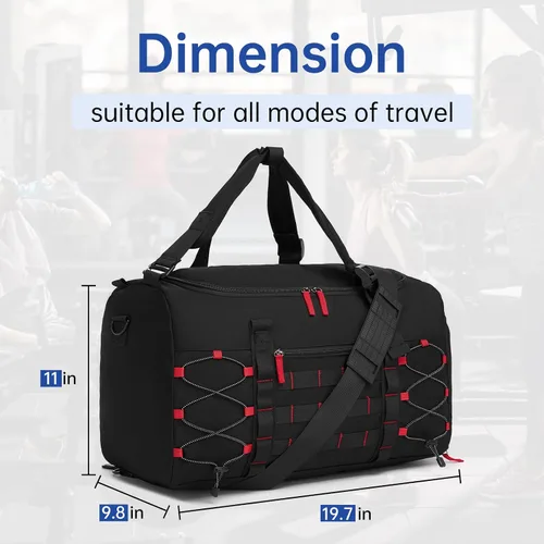 Miniatura 5 de Bolsa táctica de gimnasio para hombres, 35L de viaje, bolsa de lona deportiva con compartimento para zapatos, bolsa de entrenamiento impermeable