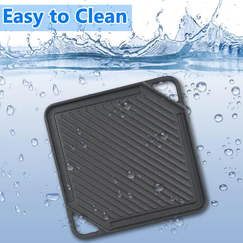 Miniatura 7 de GasSaf Plancha reversible de hierro fundido, sartén de doble cara perfecta para estufas y parrillas de gas, 10 x 10 pulgadas