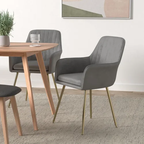 Miniatura 2 de Gold Thumb Juego de 2 sillas de comedor de terciopelo con respaldo medio, sillón moderno de ocio con patas chapadas en oro, silla tapizada para sala