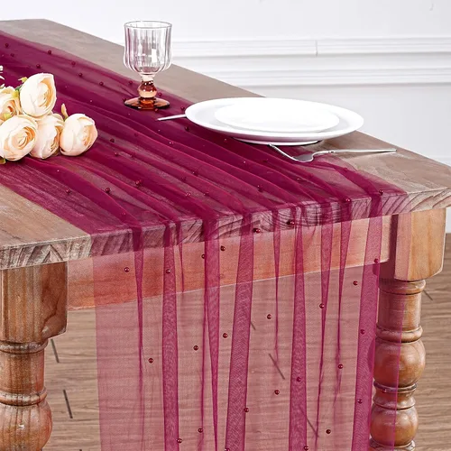 Miniatura 29 de LuoluoHouse Camino de Mesa de Perla para Centros de Mesa de Boda: Camino de Mesa de Perla de 10 pies, Decoración de Mesa de 29x120 Pulgadas de Tul