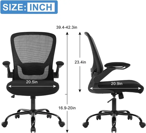 Miniatura 3 de Silla de oficina en casa, silla de escritorio ergonómica con soporte lumbar ajustable y reposabrazos abatibles, silla de computadora de malla