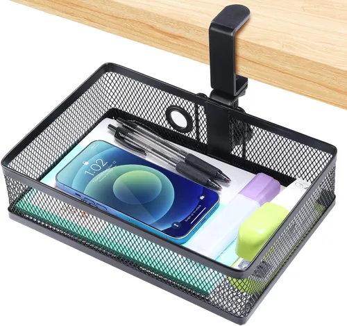Miniatura 9 de ROSYLINE Organizador de cajones para debajo del escritorio y escritorio, organizador de cajones deslizantes de metal de 2 niveles, almacenamiento