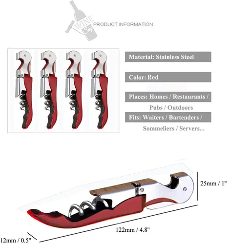 Miniatura 4 de Juego de sacacorchos para camareros profesionales, llave de vino con bisagras de acero inoxidable resistente para camareros de restaurantes, Rojo 4