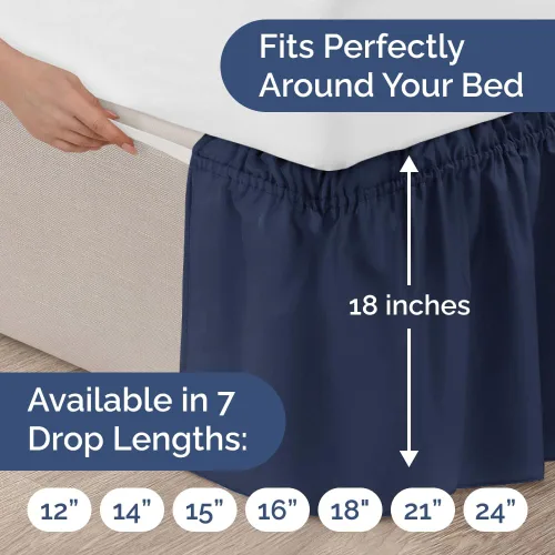 Miniatura 4 de Falda de cama envolvente con volantes, color azul marino, para camas de tamaño Queen con altura de 46 cm CGK Linens - Falda de cama plisada con tela