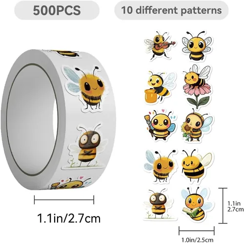 Miniatura 5 de 500 calcomanías de abeja lindas, calcomanías adhesivas de dibujos animados para botella de agua, laptop, álbum de recortes, diario, tarjeta, sobre