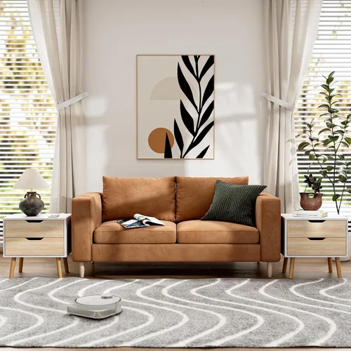 Miniatura 5 de BVIUNTWO Mesita de noche blanca con 2 cajones para dormitorio, pequeña cómoda de roble blanco con cajones, mesa auxiliar, mesa auxiliar
