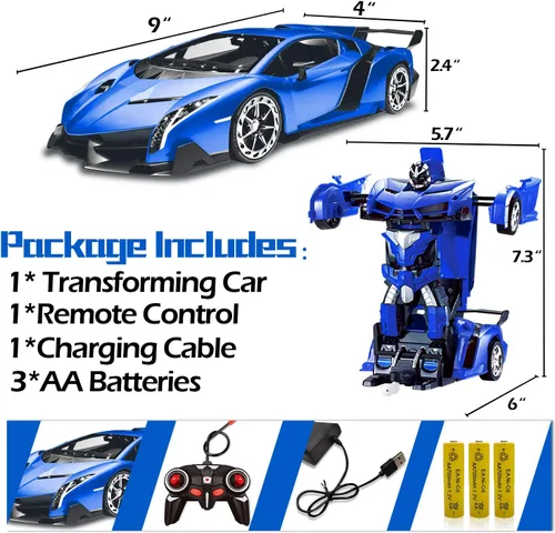 Miniatura 6 de Coche de control remoto - Juguetes de robot transformables para niños adolescentes, coche RC recargable con luces, coche RC 2.4Ghz 1:18 recargable