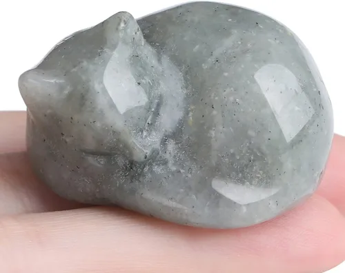 Miniatura 11 de LAIDANLA Estatua de gato dormido de obsidiana negra, cristales curativos tallados a mano, bonita escultura de figura de gatito de 1.6 pulgadas