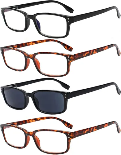 Miniatura 11 de Kerecsen Paquete de 4 lentes de lectura para hombres y mujeres con bisagras de resorte, anteojos rectangulares ligeros de color negro