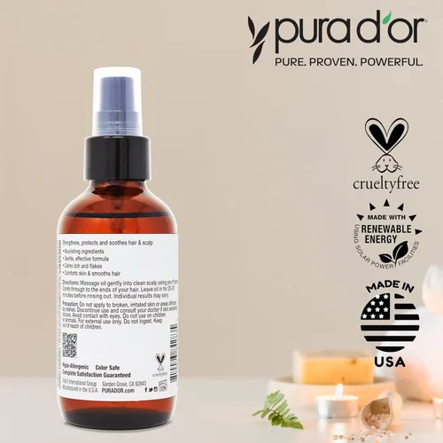Miniatura 6 de PURA D'OR Aceite para fortalecer el cuero cabelludo y el cabello (3.3 onzas x 2 = 6.6 onzas) soporta un crecimiento óptimo, reduce la rotura, nutre