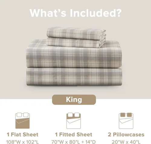 Miniatura 95 de Comfort Spaces Sábanas 100% algodón tamaño King, transpirables, naturalmente frescas, sábanas de algodón suave con bolsillo elástico de 14 pulgadas