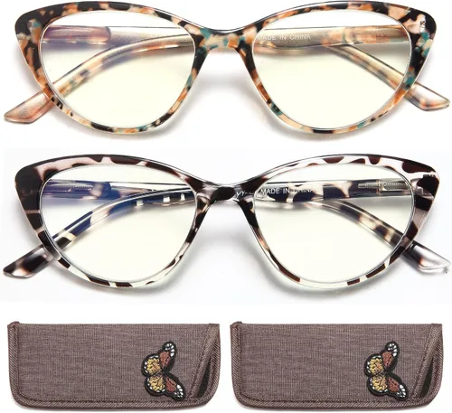 Miniatura 12 de EYEURL Gafas de lectura de ojo de gato para mujer, juego de 2 lentes de lectura con bloqueo de luz azul + 1.5 lentes de calidad para mujer, marco