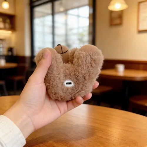 Miniatura 4 de Bonita funda de peluche única y esponjosa con diseño de oso de peluche marrón compatible con Airpods Pro y Pro 2ª funda de auriculares de dibujos
