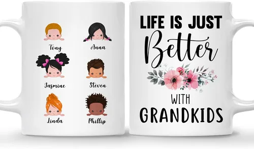 Miniatura 9 de Gossby Taza personalizada Life is Better With GrandKIDS (1 niño), taza personalizada de regalo para abuelos con avatares de nietos, nombres, 11