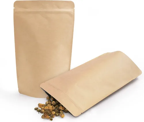 Miniatura 9 de SumDirect Bolsas de pie de papel kraft – Paquete de 50 bolsas reutilizables con cremallera de 3.5 x 5.5 pulgadas con forro de aluminio para el hogar