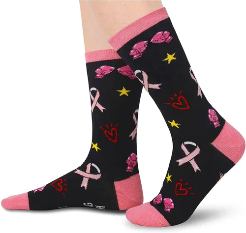 Miniatura 2 de HAPPYPOP Women Breast Cancer Nurse Off Duty Reading Birthday Teacher Socks, Inspirational Chemo Medical Teacher Boss Gifts