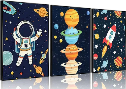Miniatura 11 de 3 piezas de arte de pared de astronauta espacial musiic lienzo lindo astronauta músico decoración imágenes divertidas piano guitarra violín carteles