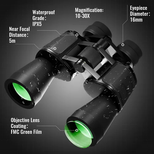 Miniatura 6 de Prismáticos con zoom de 10-30x50 para adultos de alta potencia, binoculares ligeros e impermeables para caza, observación de aves, viajes y cruceros