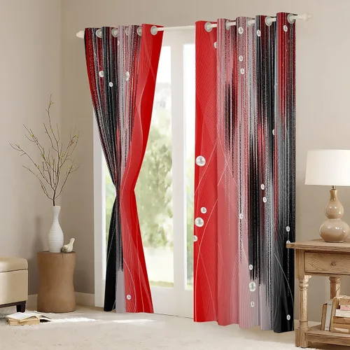 Miniatura 3 de jejeloiu Cortinas rojas y negras para dormitorio (2 paneles, 38 x 45 pulgadas) con líneas geométricas de rayas 30% a 50% cortinas opacas para niños
