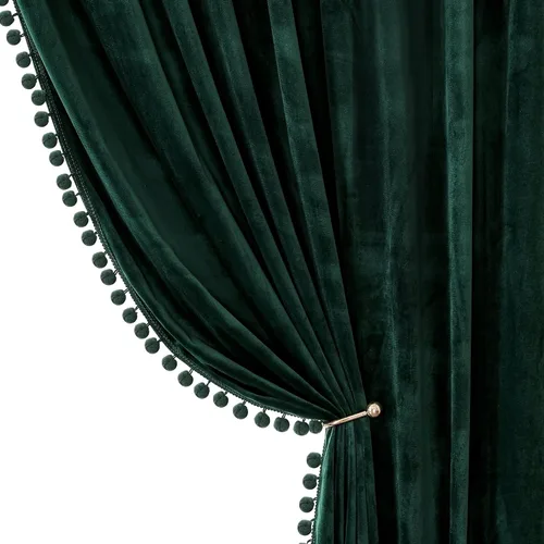 Miniatura 28 de Benedeco - Cortinas de terciopelo burdeos para ventana de dormitorio con pompón, cortinas de lujo súper suaves, oscurecimiento y aislamiento térmico