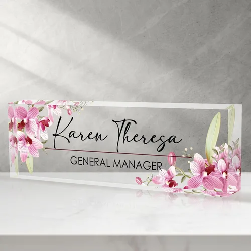 Miniatura 9 de Placa de identificación personalizada para escritorio - Accesorio de acrílico (Orquídea mariposa rosa)