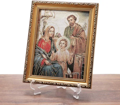 Miniatura 2 de HZMAN Pintura de Jesús María y José de la Santa Familia, tejido retro hecho a mano, póster de personaje de la familia sagrada para pared, marcos