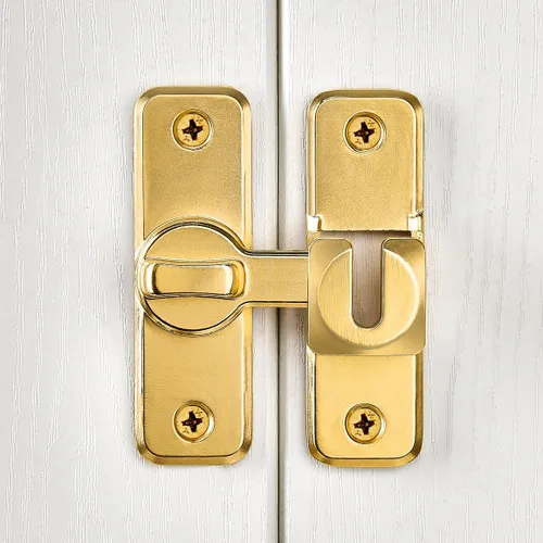 Miniatura 5 de INIRET 2 paquetes de cerradura de pestillo reversible de seguridad mejorada en oro - Pestillo de puerta corredera y batiente de 90/180 grados