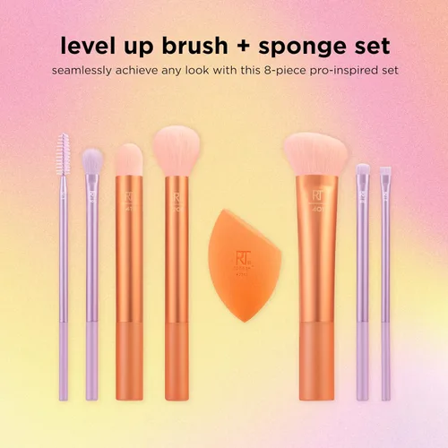 Miniatura 3 de Real Techniques - Juego de 8 piezas de brochas y esponjas Level Up, brochas de maquillaje para sombra de ojos, base, colorete y bronceador, esponja