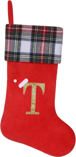 Miniatura 29 de Calcetines de Navidad personalizados con monograma inicial, adornos colgantes, medias clásicas de cuadros negros de 19 pulgadas, decoraciones